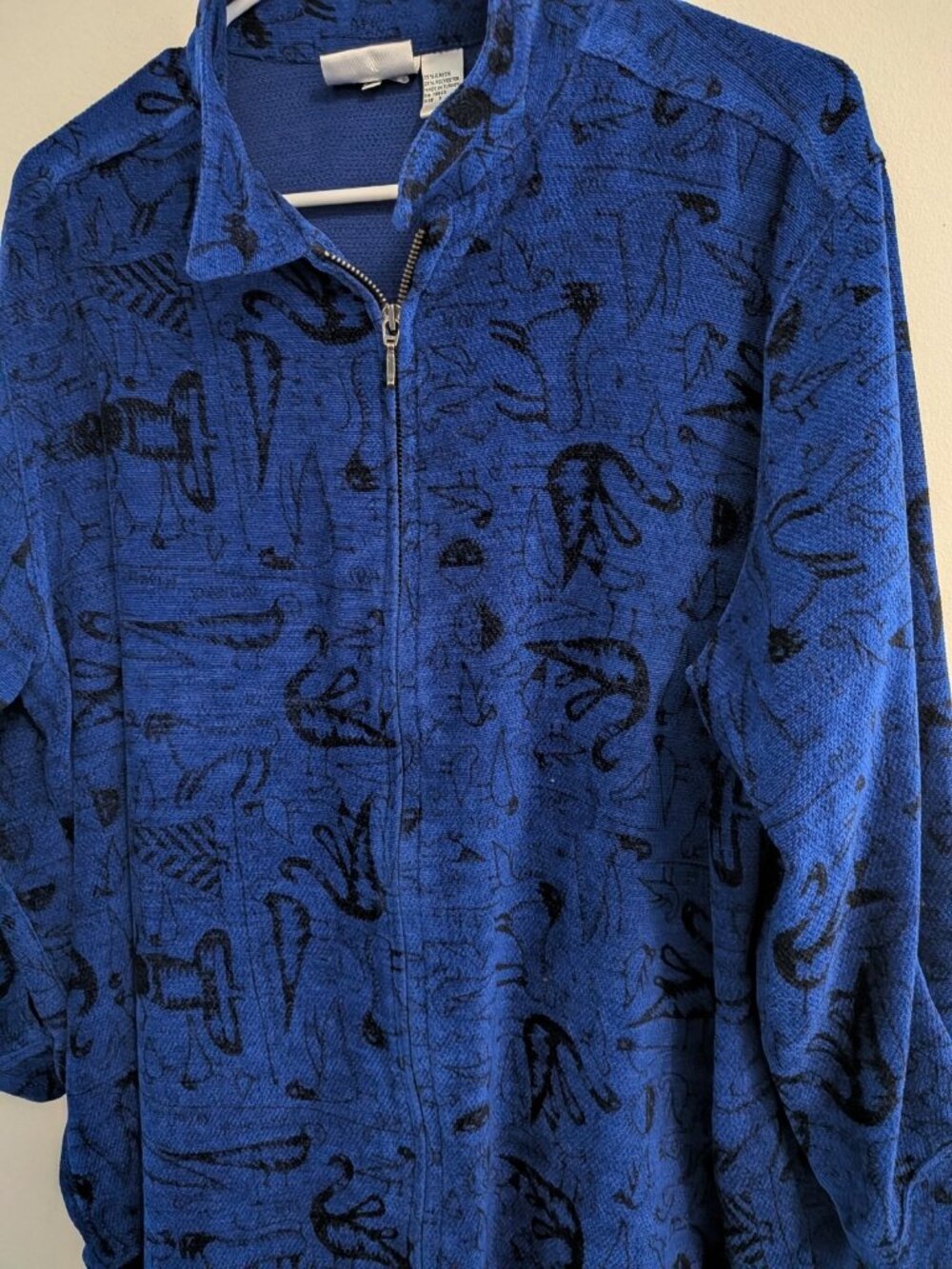 Vtg Chicos Design Fleece Jacket Womens 3 Blue Black Abstract Full Zip Shacket
